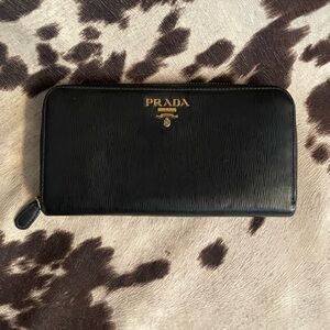 Prada Black Leather Zippy Wallet